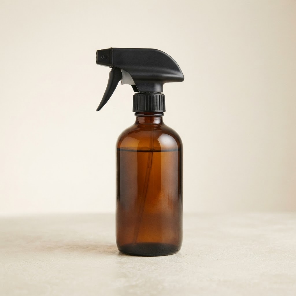 Round Amber Glass Bottle with Black Trigger Sprayer