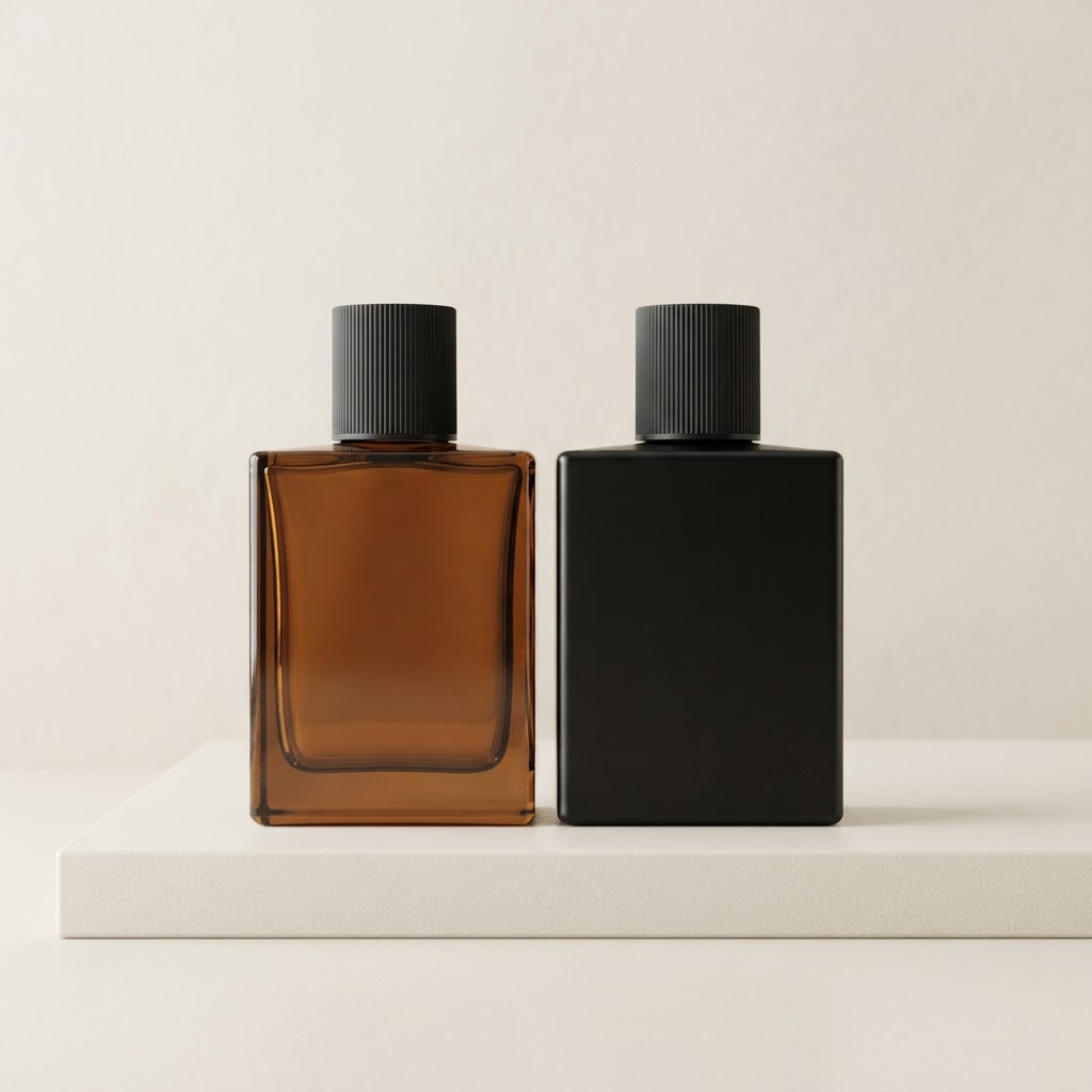 Square Glass Bottle with Black Screw Cap Set