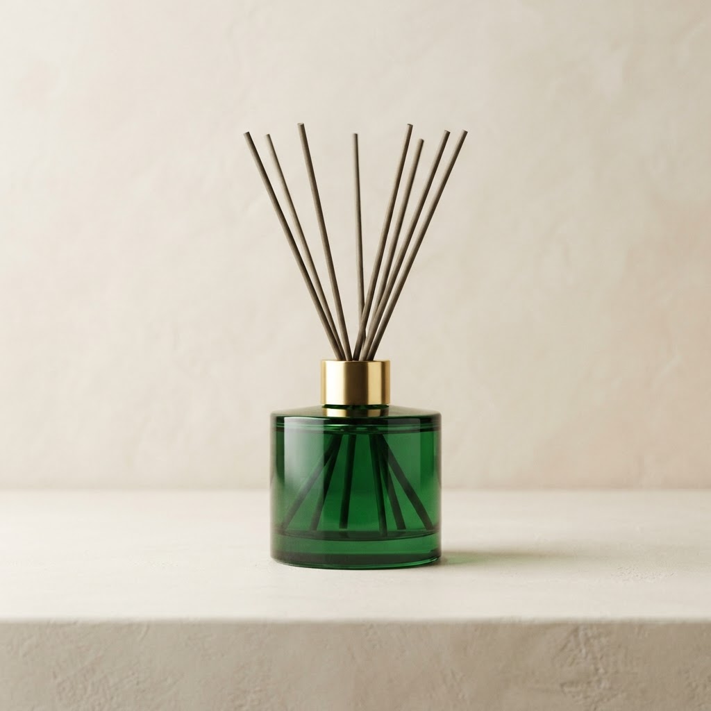 Green Glass Reed Diffuser Bottle with Gold Collar