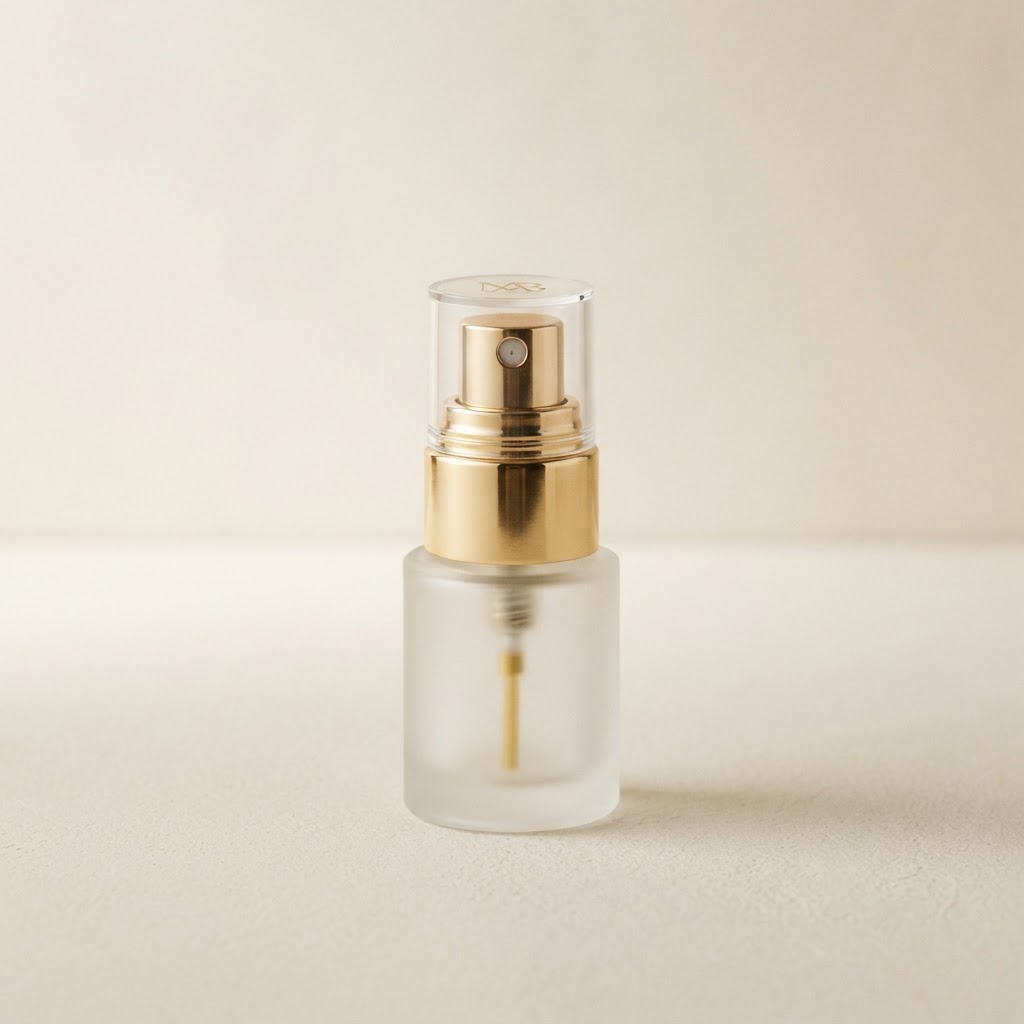 Round Frosted Glass Bottle with Gold Fine Mist Sprayer and Cap