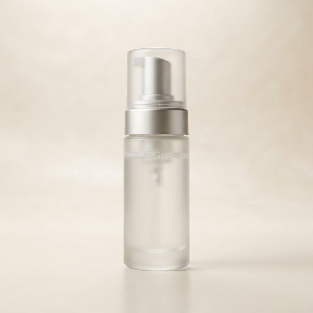 Frosted Glass Bottle with Silver Foam Pump Dispenser