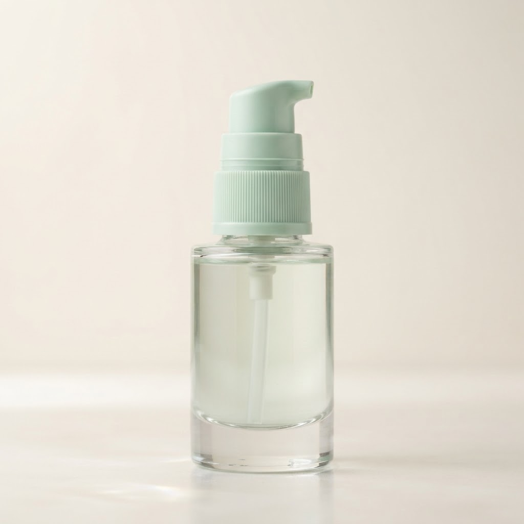 Round Glass Bottle with Pastel Green Treatment Pump
