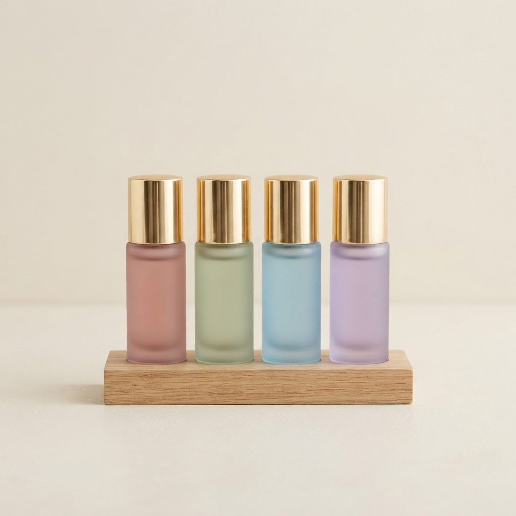 Frosted Glass Roll-on Bottle with Gold Cap Set