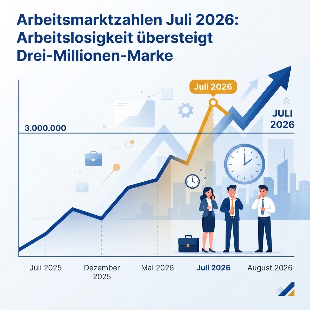 Balkendiagramm zur Entwicklung der Arbeitsmarktzahlen in Deutschland für den Monat Juli 2026.