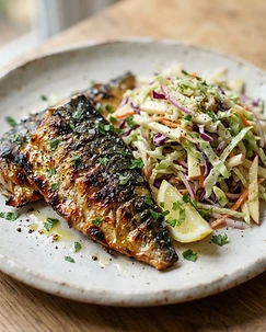 Grilled Mackerel with Horseradish Slaw