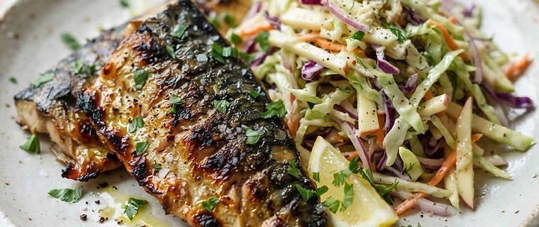 Grilled Mackerel with Horseradish Slaw