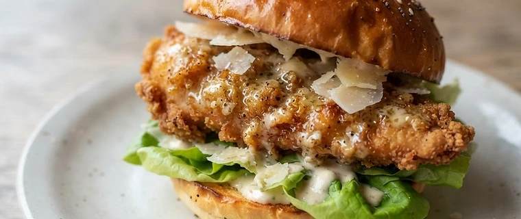 Garlic Butter Crispy Chicken Caesar Burger