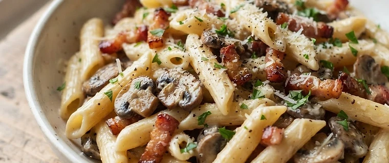 Creamy Bacon and Mushroom Penne