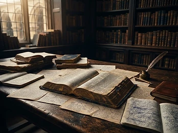 Open Scripture and notes illuminated by quiet morning light