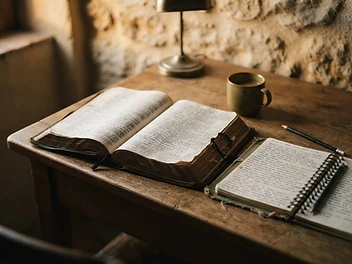 An open well-worn Bible in morning light, representing patient discovery