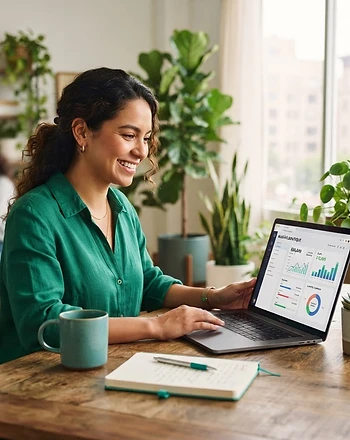 Empresaria gestionando la contabilidad de su empresa con AdminClick