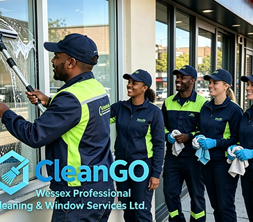 CleanGO Wessex team cleaning a shopfront