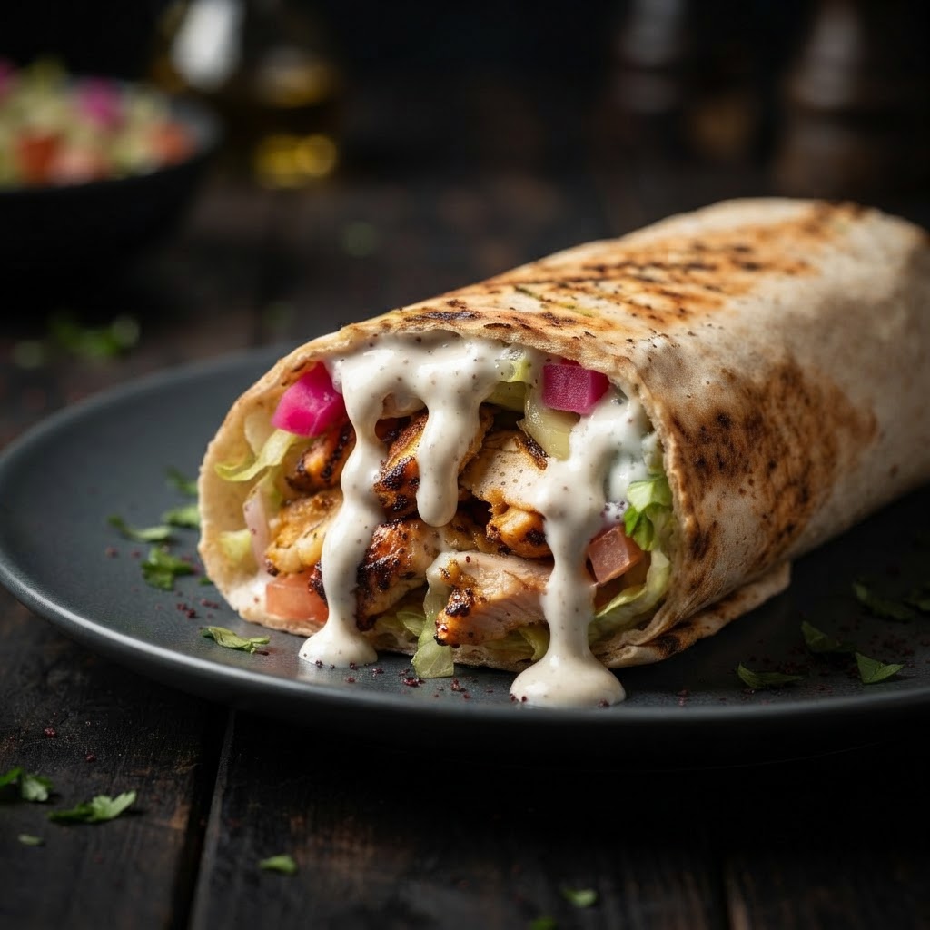 Chicken shawarma platter at Toomi's Halal Shawarma