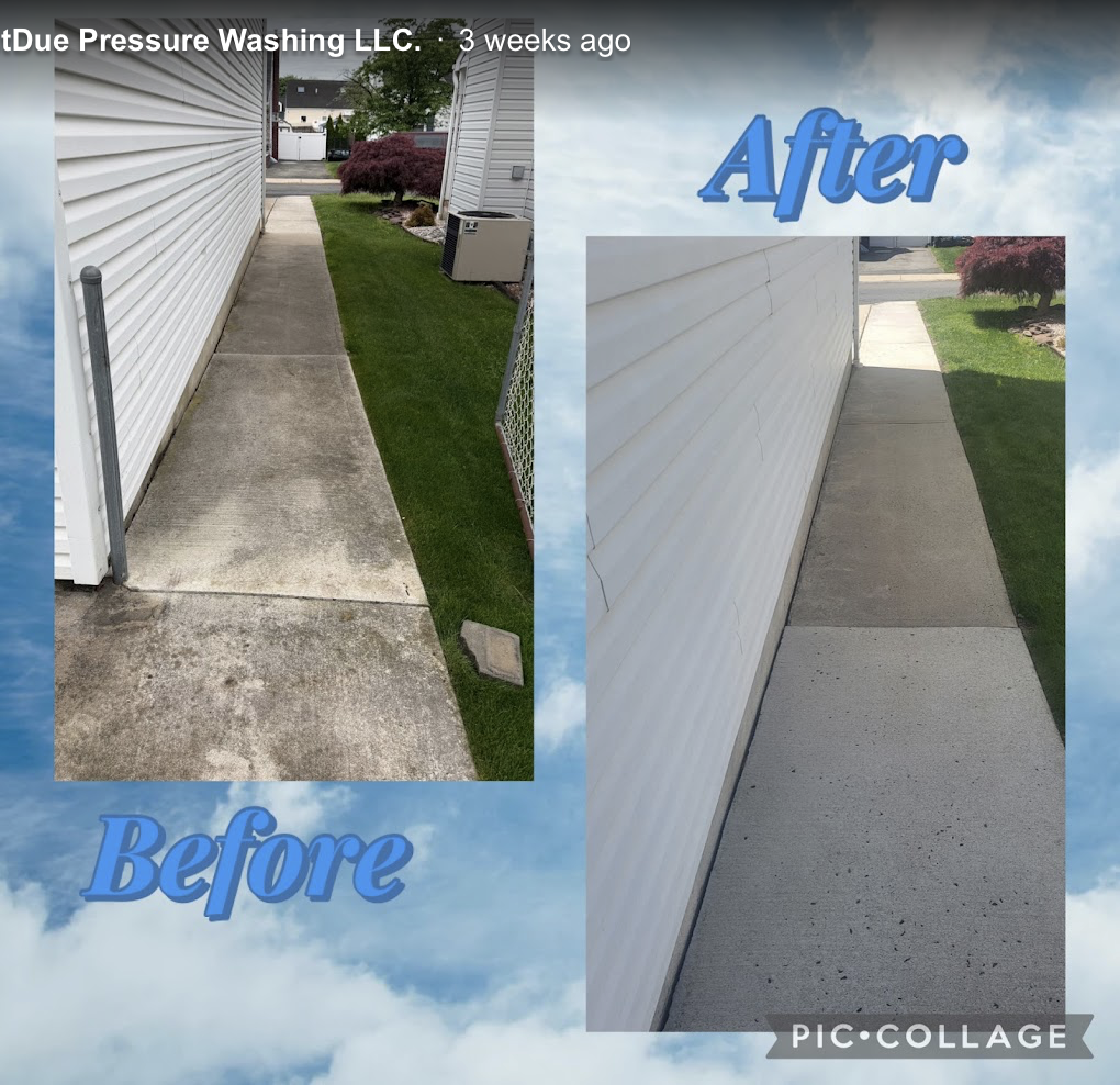 Concrete walkway before and after pressure washing