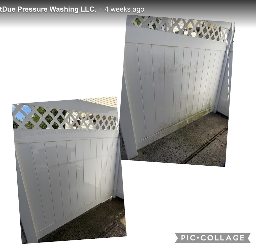 Vinyl privacy fence before and after pressure washing