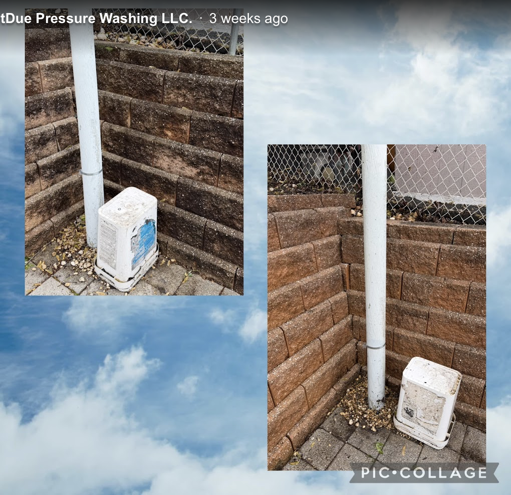 Retaining wall blocks before and after pressure washing