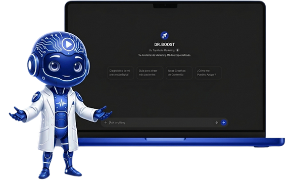 Dr. Boost, asistente de IA de marketing médico, con su interfaz de chat