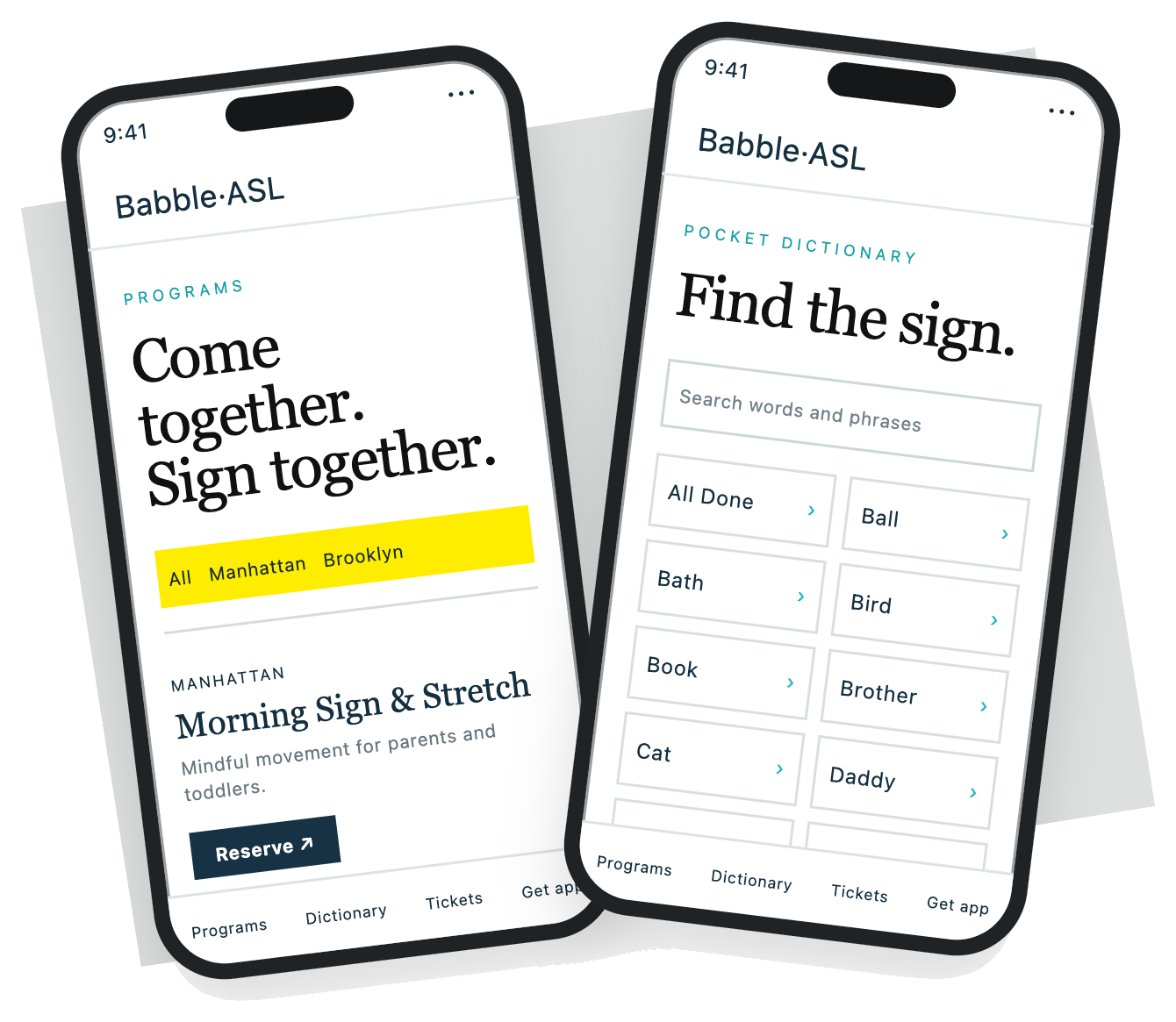 Babble·ASL app shown on two phones