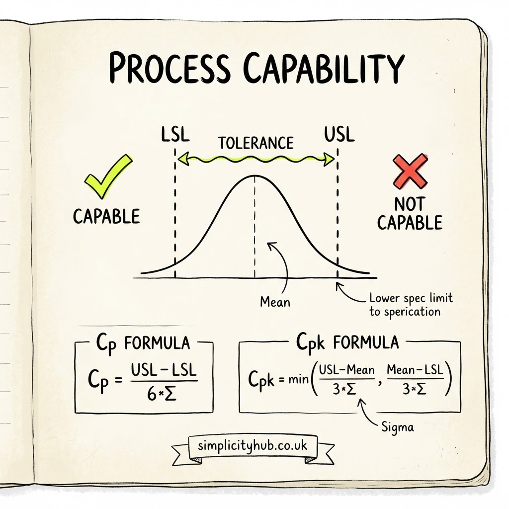 How do Cp and Cpk show process capability?
