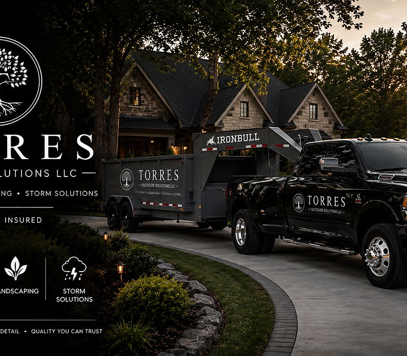 Torres Outdoor Solutions branded truck and trailer at luxury Nashville property
