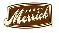 Merrick brown logo with white cursive text