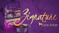 Zignature dog food purple script logo
