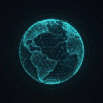 Holographic wireframe orb with glowing data nodes
