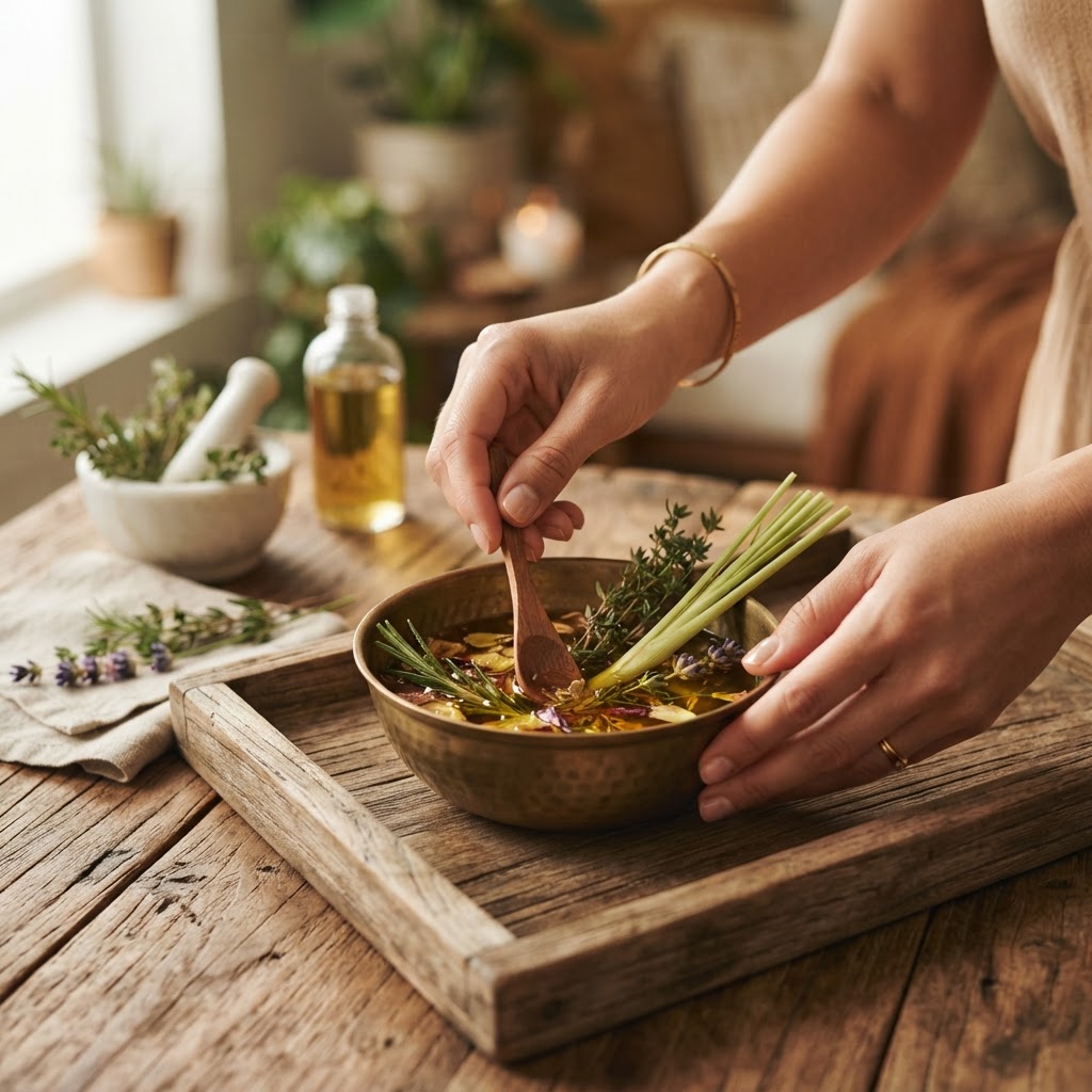 Therapist preparing oil