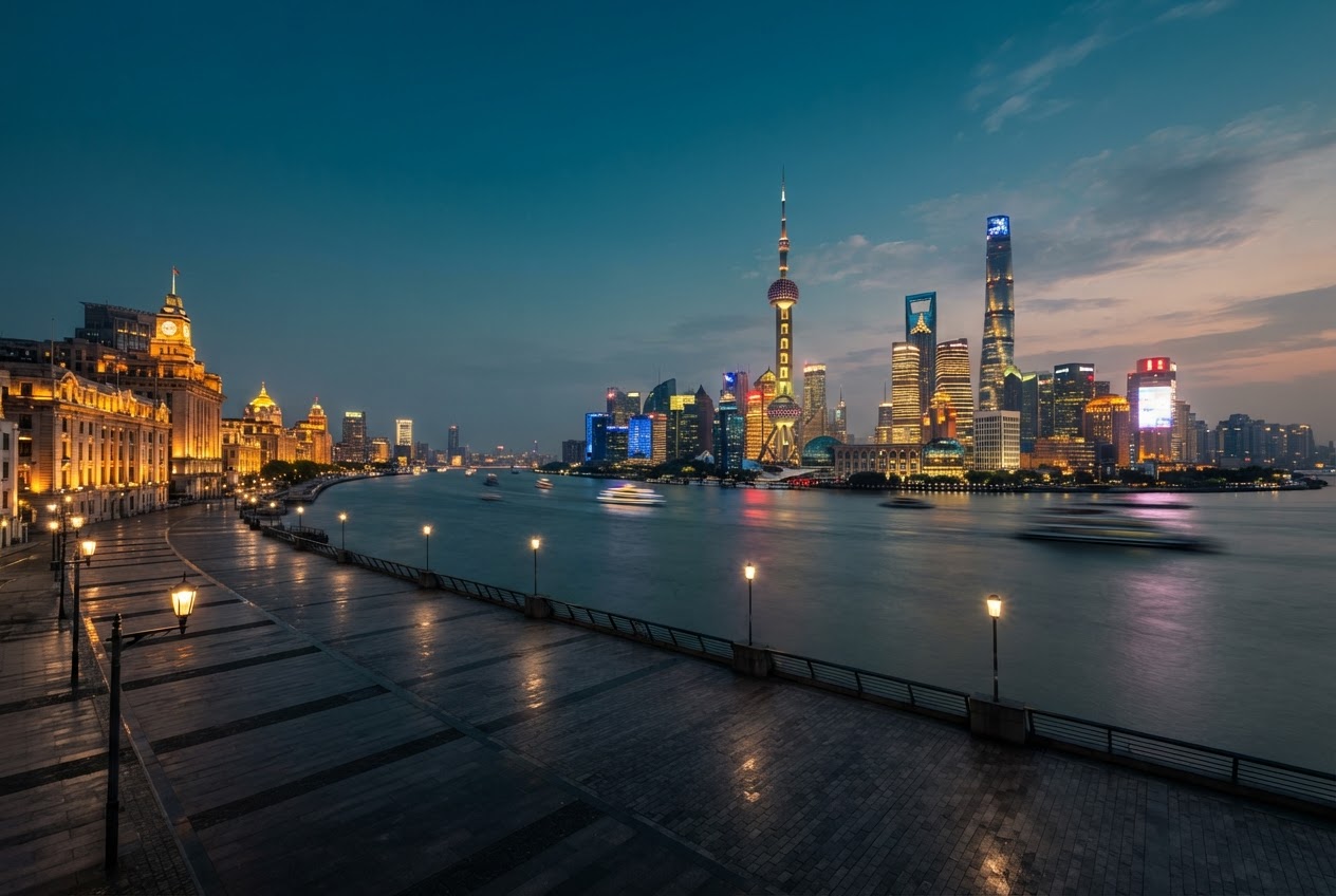 Shanghai skyline at dusk