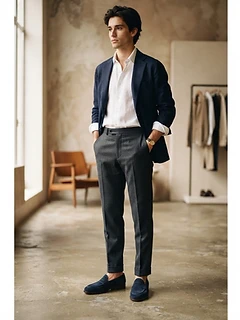 Mens Navy Suede Penny Loafer