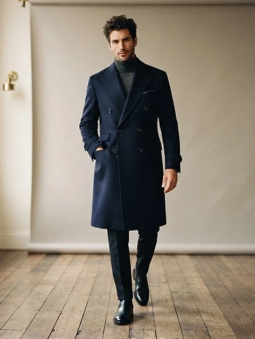 Double-Breasted Navy Overcoat