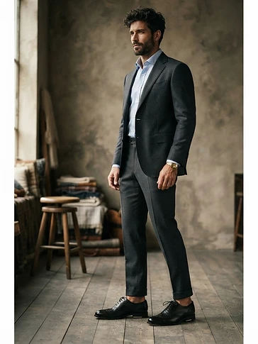 Mens Italian Leather Brogue in Black