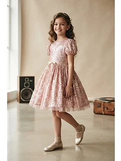 Girls Pink Sequin Party Dress