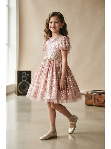 Girls Pink Sequin Party Dress