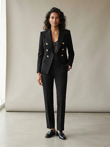 Signature Double-Breasted Black Blazer