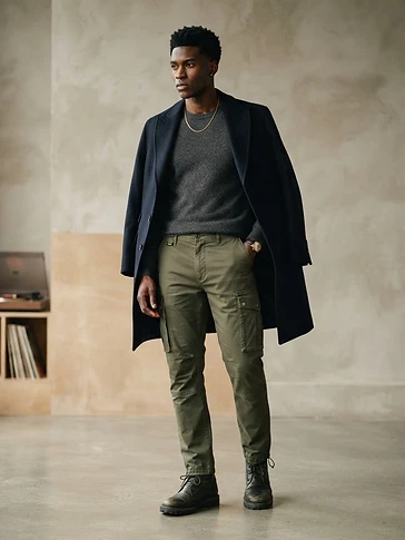 Mens Olive Cargo Trousers