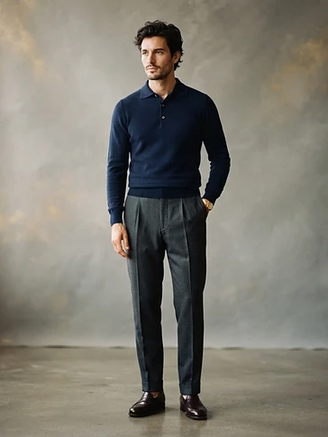 Luxury Navy Knitted Polo Shirt