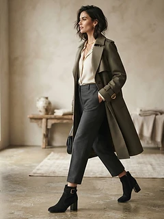 Women's Black Suede Block Heel Ankle Boot