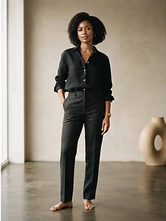Luxury Linen Blend Black Shirt