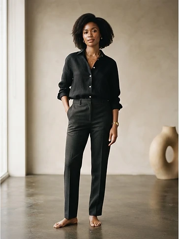 Luxury Linen Blend Black Shirt