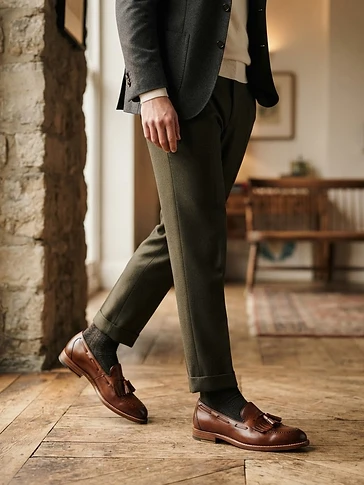 Mens Brown Leather Tassel Loafers