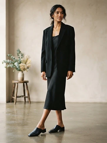 Women's Black Leather Mule