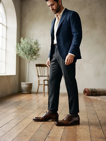 Mens Italian Leather Oxford in Dark Brown