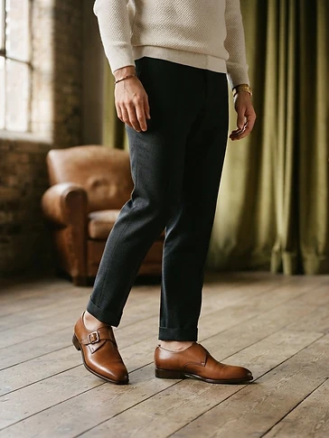 Mens Tan Leather Monk Strap Shoes
