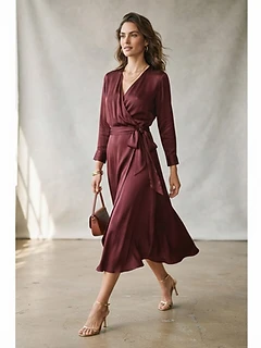 Burgundy Silk Wrap Dress