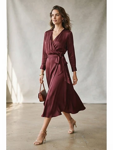 Burgundy Silk Wrap Dress