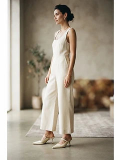 Cream Leather Pointed Toe Mule