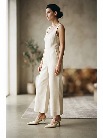 Cream Leather Pointed Toe Mule