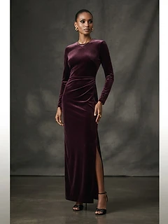 Plum Velvet Column Evening Dress