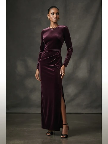 Plum Velvet Column Evening Dress
